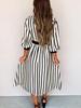 2025 Winter Stripe Print Lapel Shirt Dress for Women - Elegant European & American Style, Waist-Cinching Design