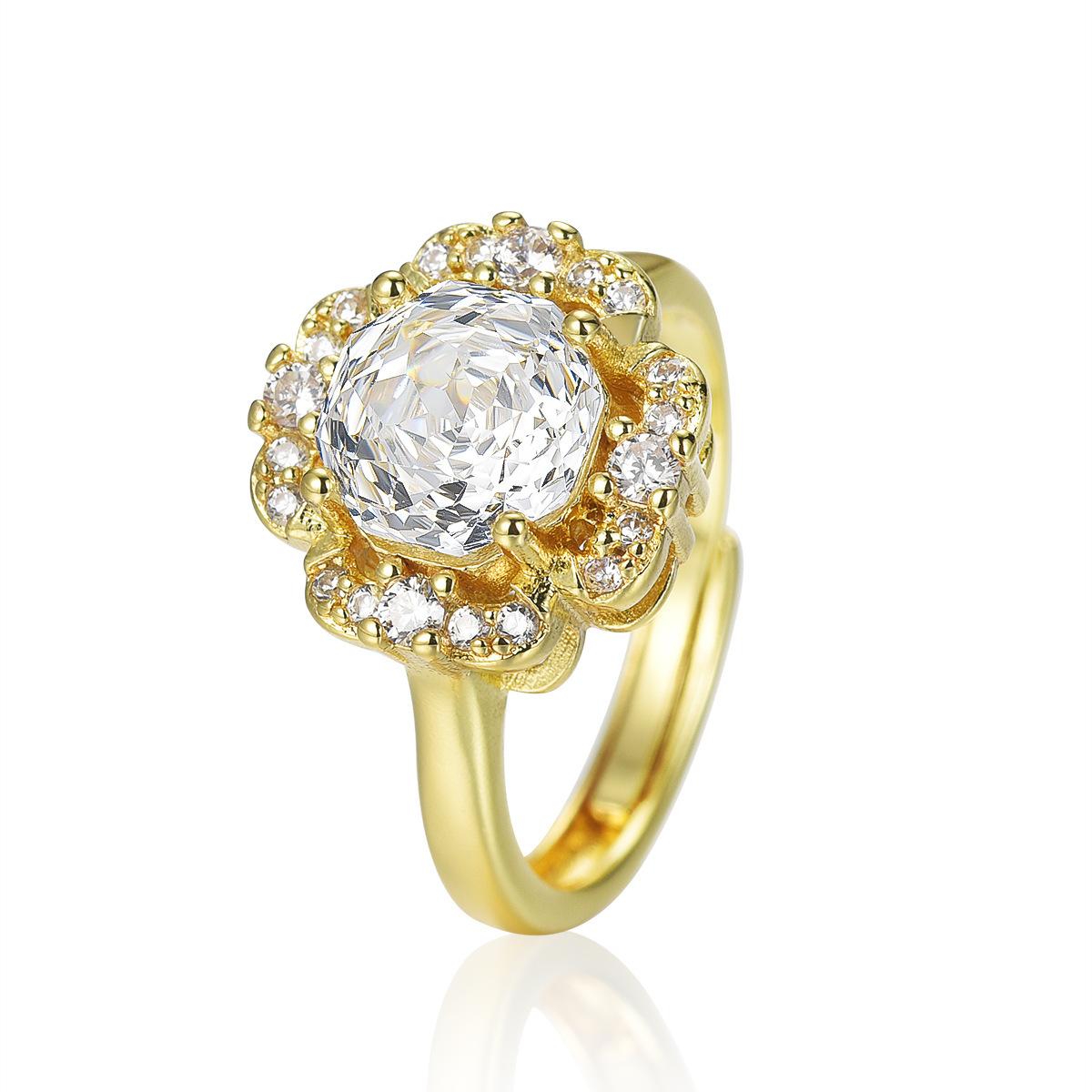 New Octagonal Millennium Rose Cut Ring Sunflower Pendant Necklace Luxury Stud Earrings
