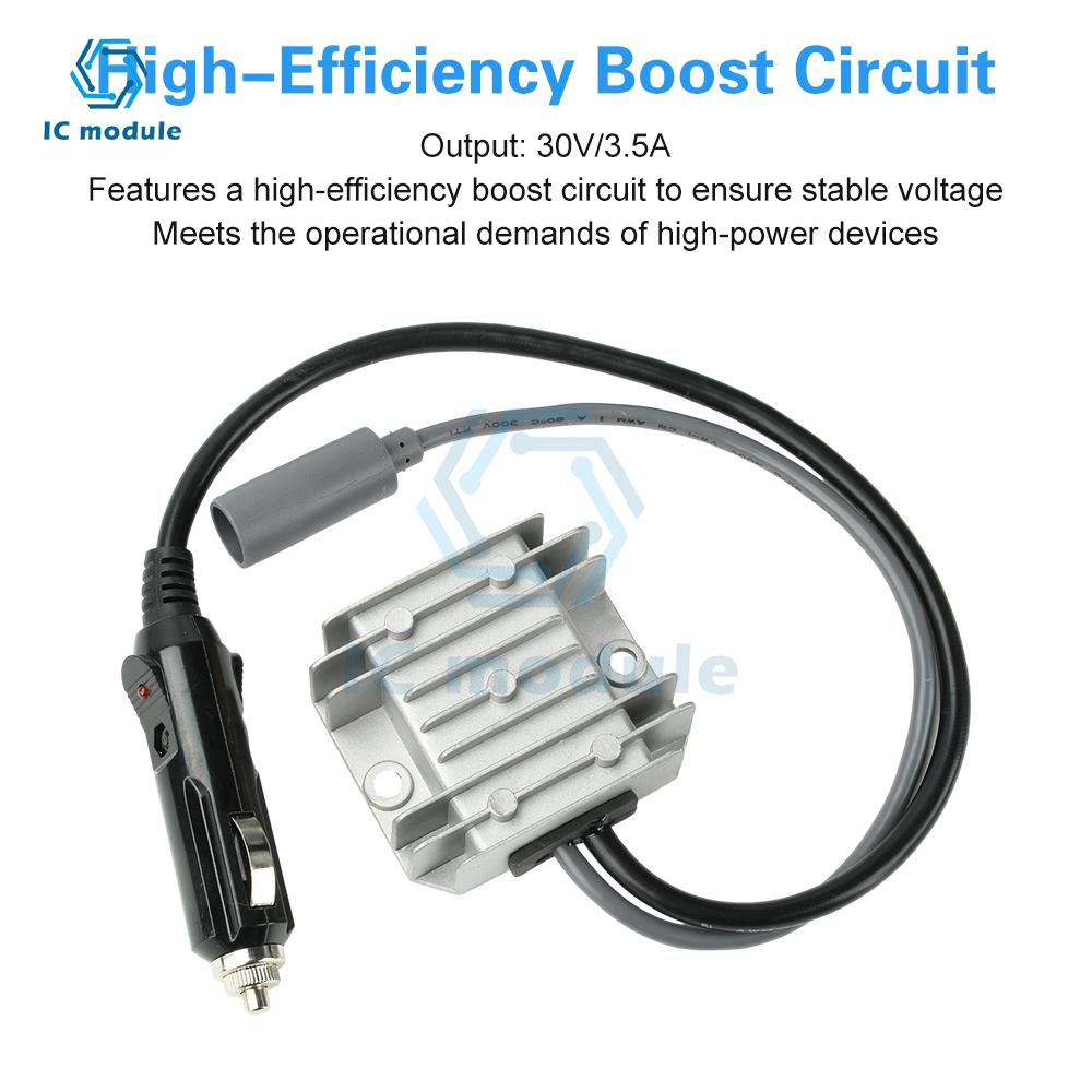 DC 12V/24V to 30V 3.5A Mini DC Step-Up Boost Converter with Cigarette Lighter Plug for RV Truck Car Van Waterproof Power Supply