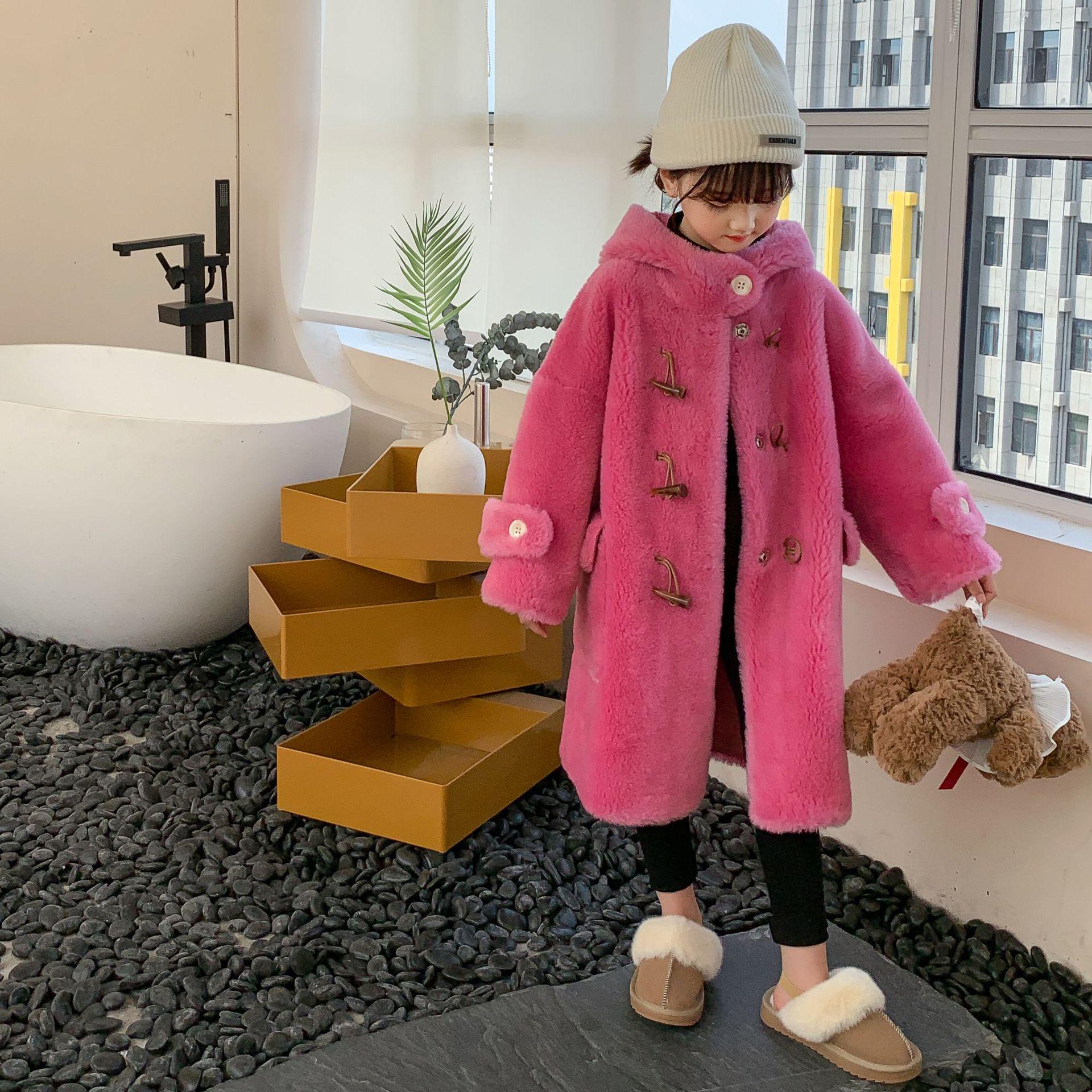 

Зимнее детское шерстяное пальто на тогглах в корейском стиле 2025 года – Миди-пальто с капюшоном и меховой подкладкой для мальчиков и девочек. 160cm (Height 150-160cm)