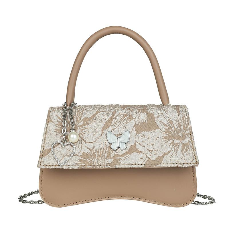 PU Umhängetasche Damen Schmetterlingsmuster Exquisiter Liebes-Perlenanhänger Print Schultertasche Modekette Vielseitige Handtaschen