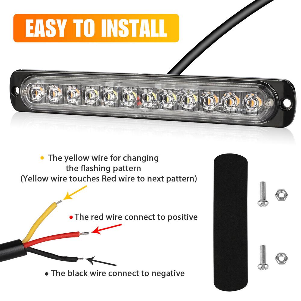 10PCS LED Emergency Strobe Lights 12 LED Warning Beacon Caution Hazard Light Bar Car Trucks Vehicle Flashing Light