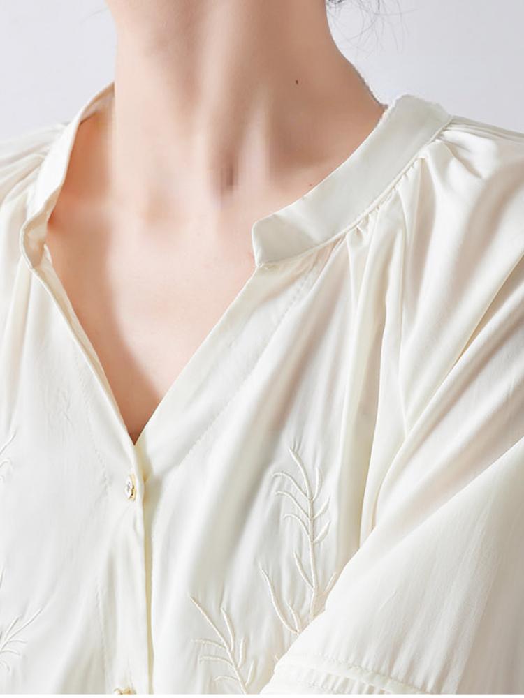 Solid Elegant French Embroidery Retro Sexy Shirt Women Basic Sweet Three Quarter Sleeve Tops Female Korean Fashion Design Niche Casual Slim Clothing