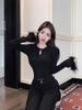 Women's White Round Neck Patchwork Fur T-Shirt, Spring Hollow-Out Base Layer