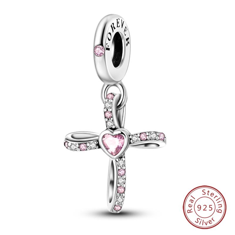 Fit 925 Silver Charms Beads Little Bear Lamb Little Flying Pig Pink Charms For Women DIY Birthday Jewelry Gift