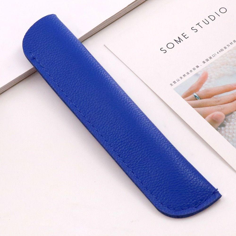 

Solid Color PU Pencil Bags PU Leather Pen Bags Lightweight Pencil Case Office Supplies темно-синий