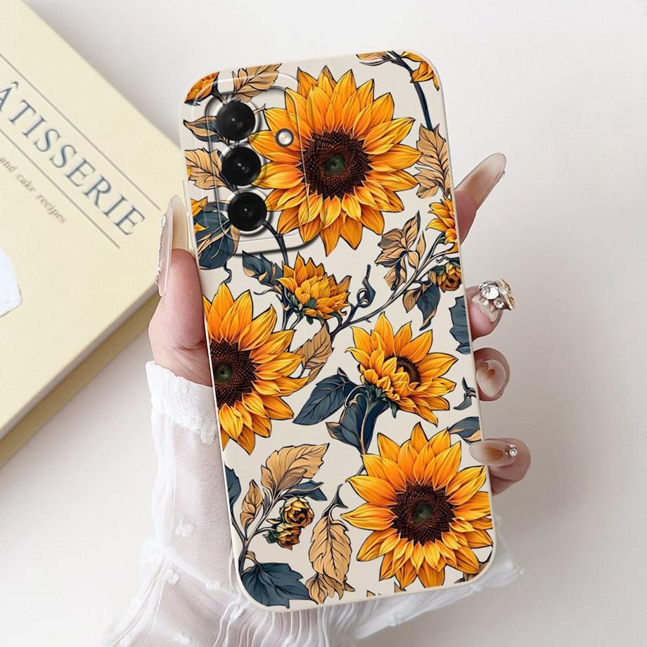 For Samsung Galaxy A56 A36 A26 5G Phone Case Soft Matte Liquid Silicone Back Cover Love Heart Girly Flower Painting Fundas