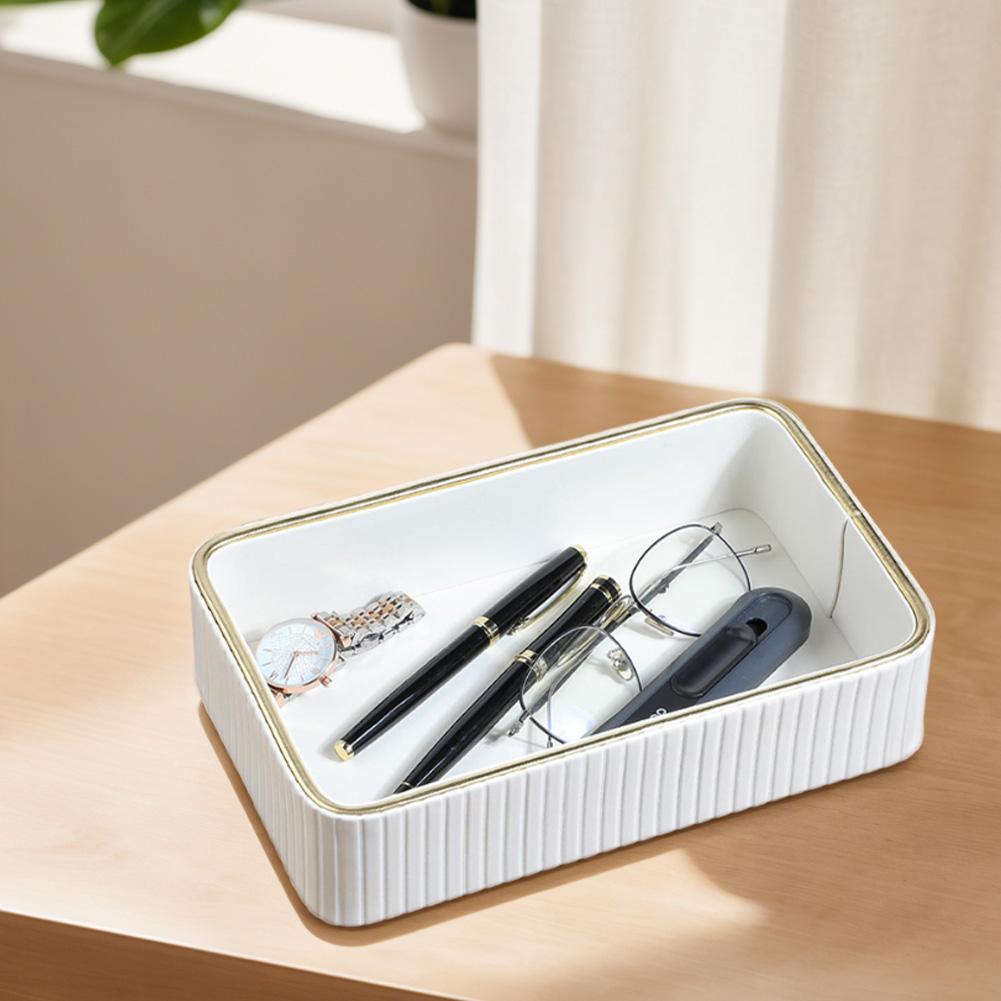 PU Leather Storage Tray Rectangular Jewellery Ring Holder Plate Multi-Function Decorative Vanity Tray for Bathroom Bedroom