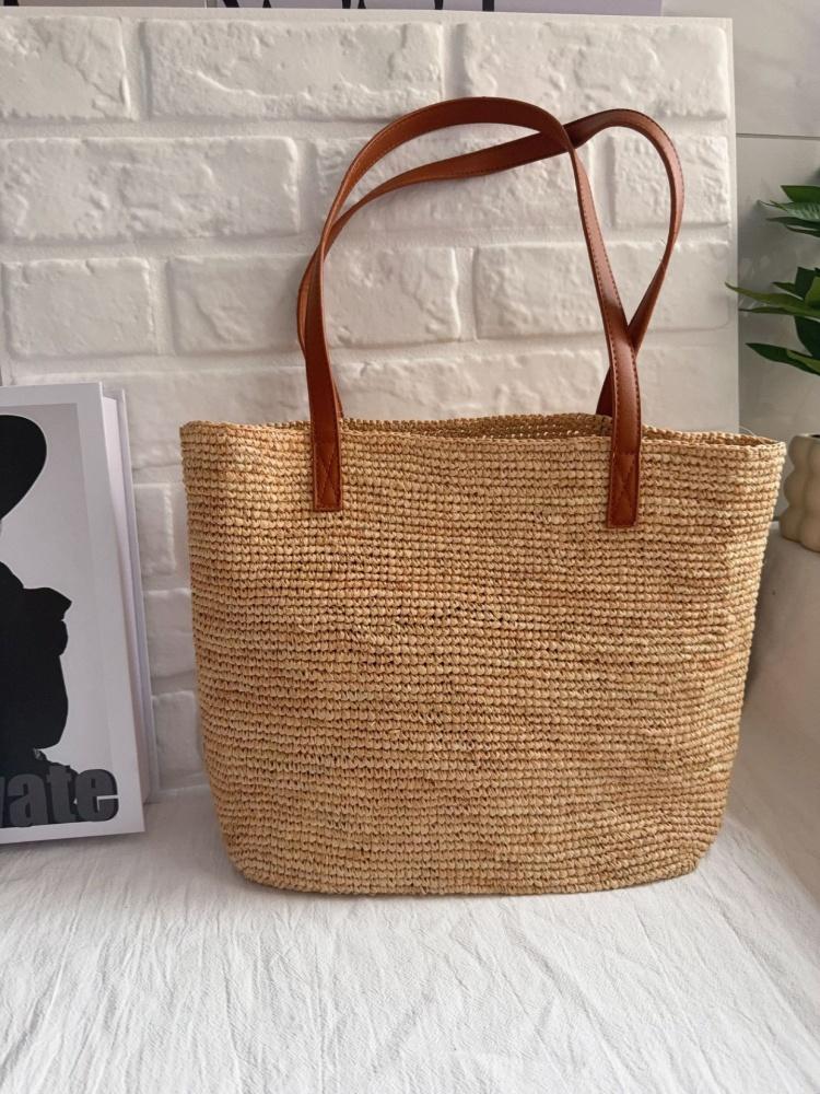 Minimalistische handgefertigte Häkel-Lafite-Gras-Schultertasche für Damen, lässige Strandtasche für den Meeresurlaub, gewebte Handtasche, Reisesporttaschen