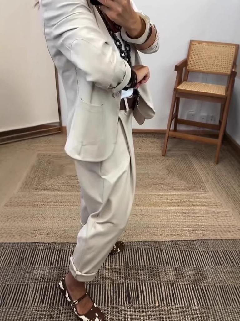 Women Spring Casual Suit Set With Blazer And Pants For Office And Daily Wear