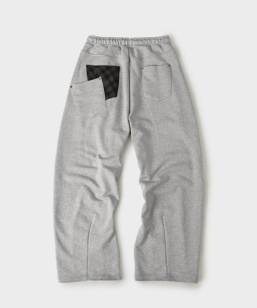HOOVES Check Pocket Curved Sweatpants [Melange Grey]