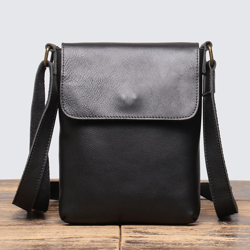 

Summer New Men s Leather Casual Shoulder Bag Crazy Horse Crossbody Backpack Cowhide Retro Simple IPad чорний