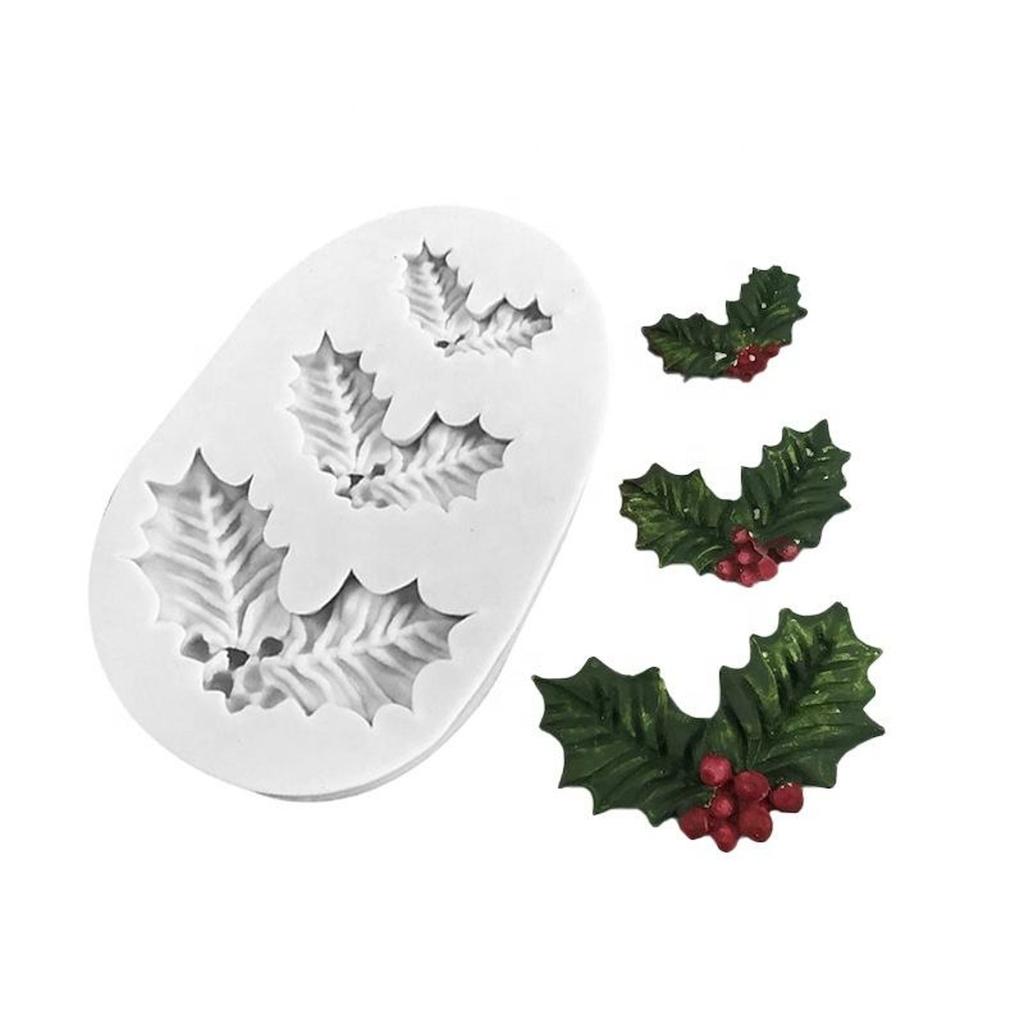 Holly Berry Christmas Silicone Sugarcraft Mold Resin Tools Cupcake Baking Mould Fondant Tools