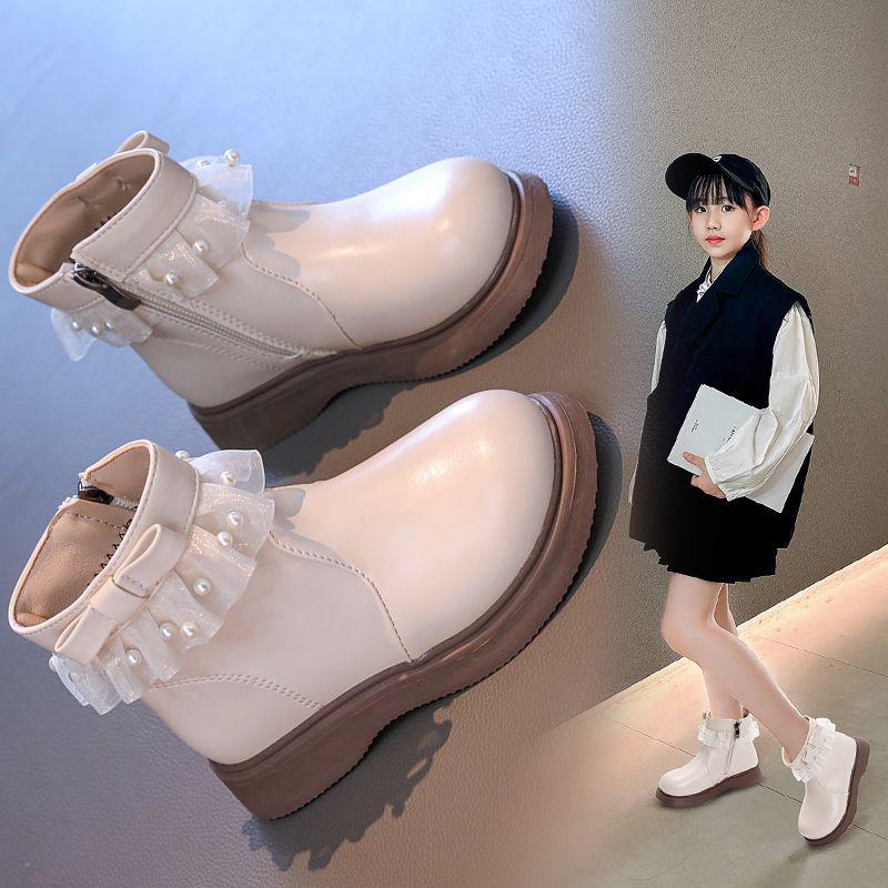 

Girls Velvet-Lined Princess Ankle Boots - Soft Sole Leather Martin Boots for Autumn and Winter 36 (22cm)