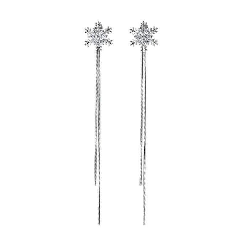 Yangchun Baixue Snowflake Tassel Earrings - No Piercing Ear Clip for Square/Round Faces