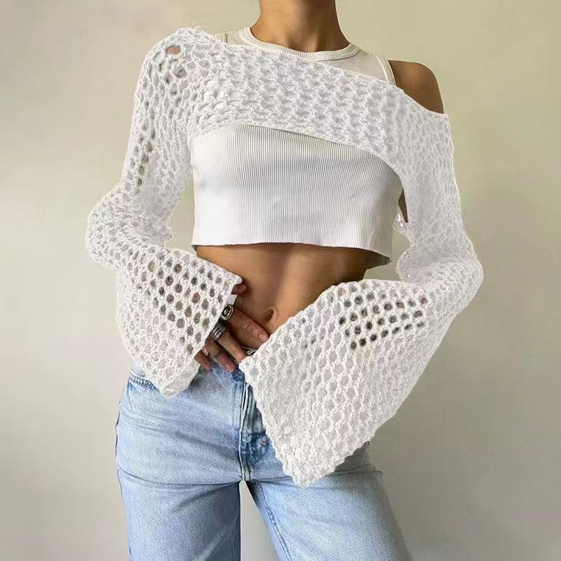 Girls' Spring/Summer/Autumn Festival Trendy Style Simple Casual Short Hollow Knitted Sweater Hoodie