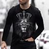 European American Men's Casual T-shirt with Fierce Animal 3D Digital Printing Loose Men's Round Neck Long Sleeved T-shirt