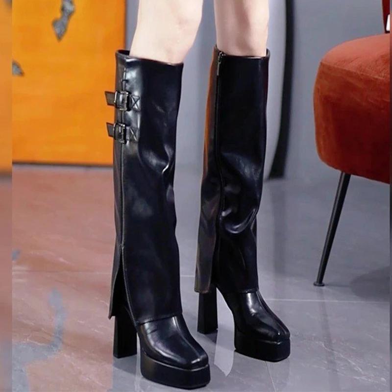 Sexy High top Heels Women Long Designer Chunky Knee Pumps Chelsea Boots Winter New Dress Mujer Botas