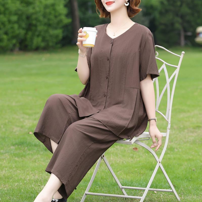 Women's Plus Size 2-Piece Casual Set, Short Sleeve Top & Elastic Waist Pants (3XL-7XL)
