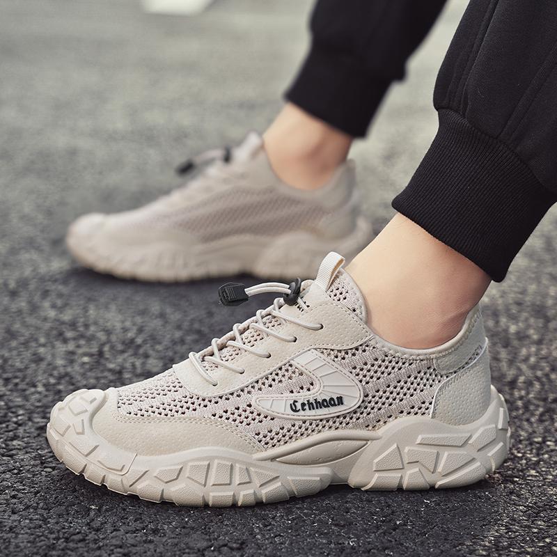 Gray New Men's Breathable Mesh Shoes Summer Outdoor Casual Sports Shoes Anti-slip Wear-resistant Fashionable Men's Footwear