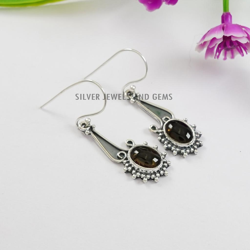 Oval Malachite Earrings: Handmade 925 Sterling Silver Gemstone Dangle