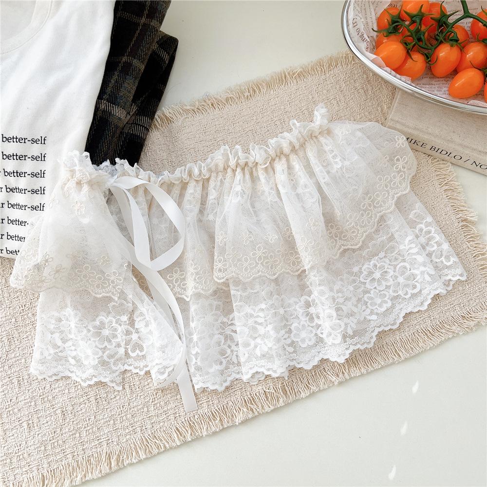 White Floral Ballet Lace Mesh Half Skirt - Women's Spring/Autumn Korean Style