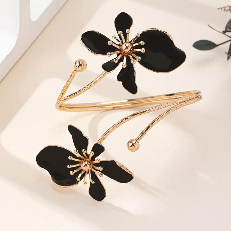 Stylish and sexy floral open-face bracelet perfect for everyday wear holidays and parties; adjustable bracelet