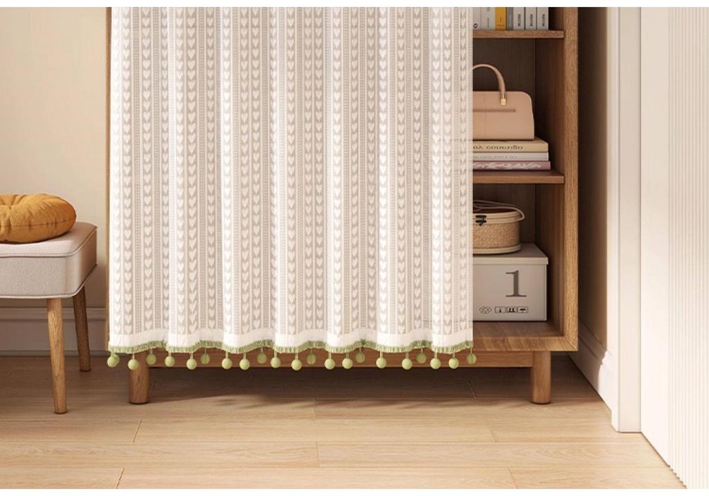 Horizontal Wardrobe Curtain with Rail - Sheer Dust Cover & Decorative Pull, No-Drill Installation.
