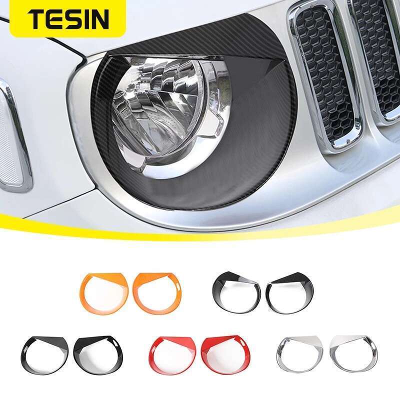 TESIN Car Front Headlight Decoration Cover for Jeep Renegade 2016 2017 2018 Head Light Lamp Hoods Trim Ring Exterior Accessories