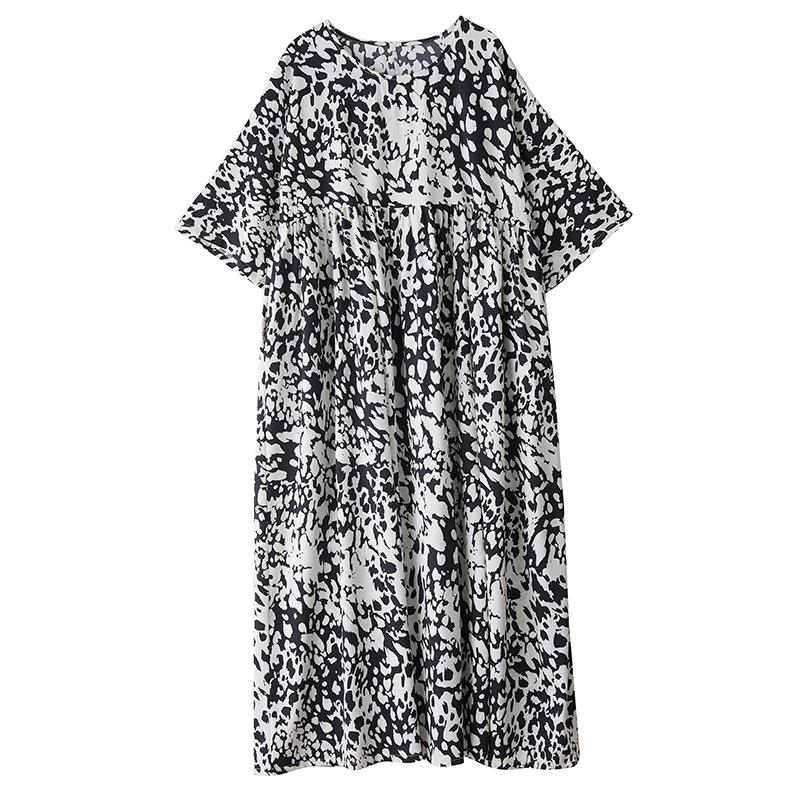 DIMANAF Plus Size New 2025 Women Summer Short Sleeve Dress Basic Casual Fashion Loose Vintage Long Dress