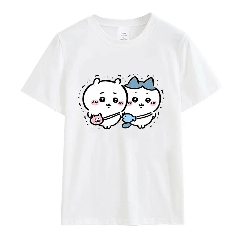 Cute Usagi Dance Print T-shirt Trendy Y2k Streetwear Woman Shirt Kawaii Anime Pattern Tee Shirt Harajuku Cotton Short-sleev Tops