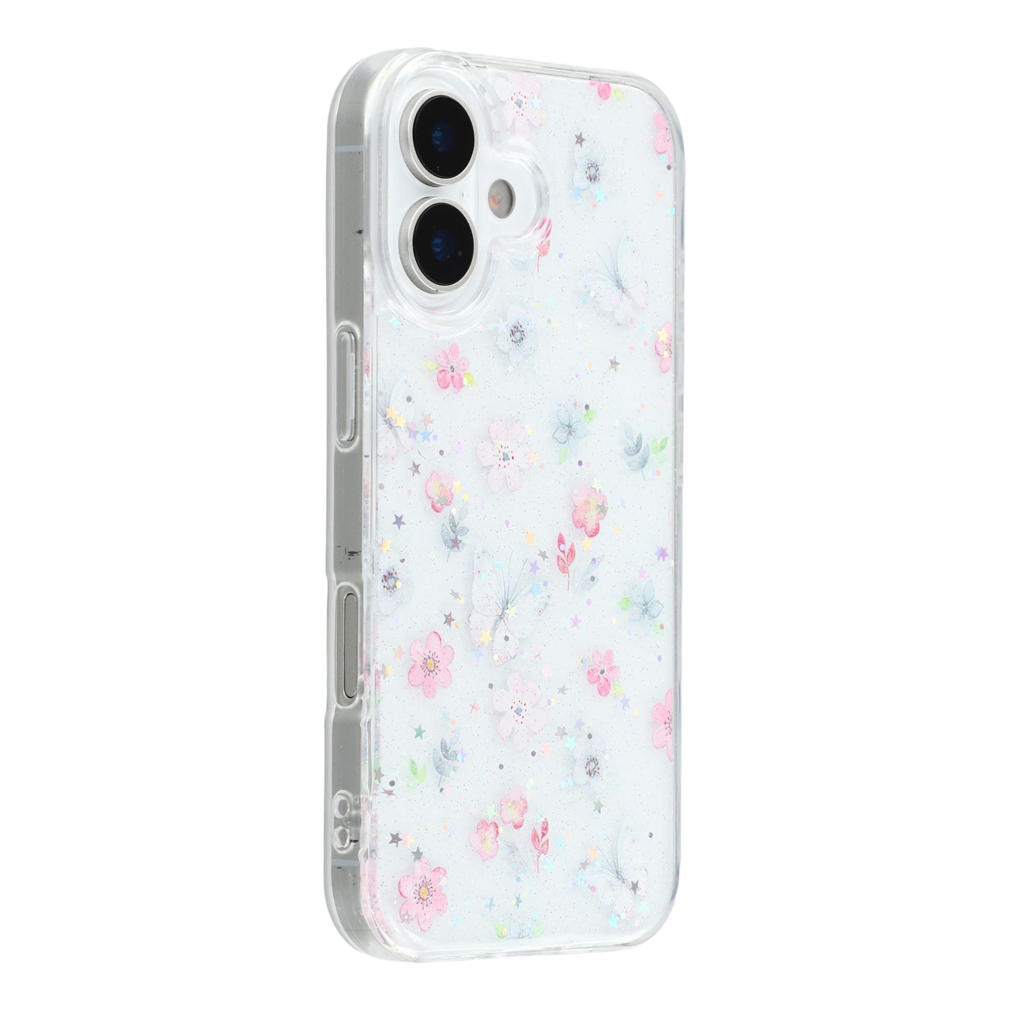 

For iPhone 17 Case Glitter Flower Epoxy Shockproof Phone Cover Style D