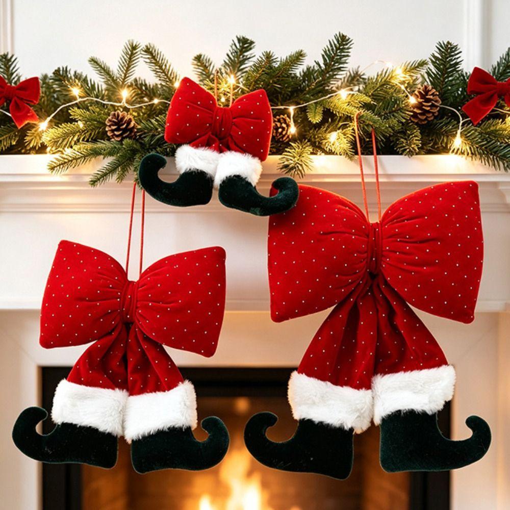 Rhinestone Velvet Bowknot Decoration Wine Red Bowknot Hanging Ornament Xmas Decor