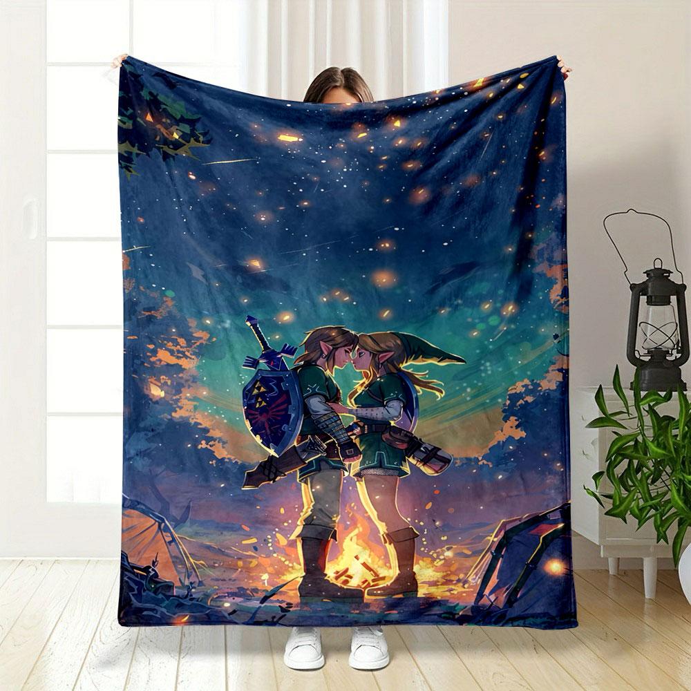A romantic scene by a campfire under a glowing, starry night sky. for all seasons blanket lunch break throw gift