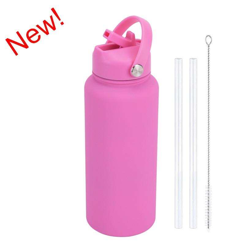 1L Stainless Steel Vacuum Insulated Water Bottle With Handle Straw Lid Outdoor Sports Travel
