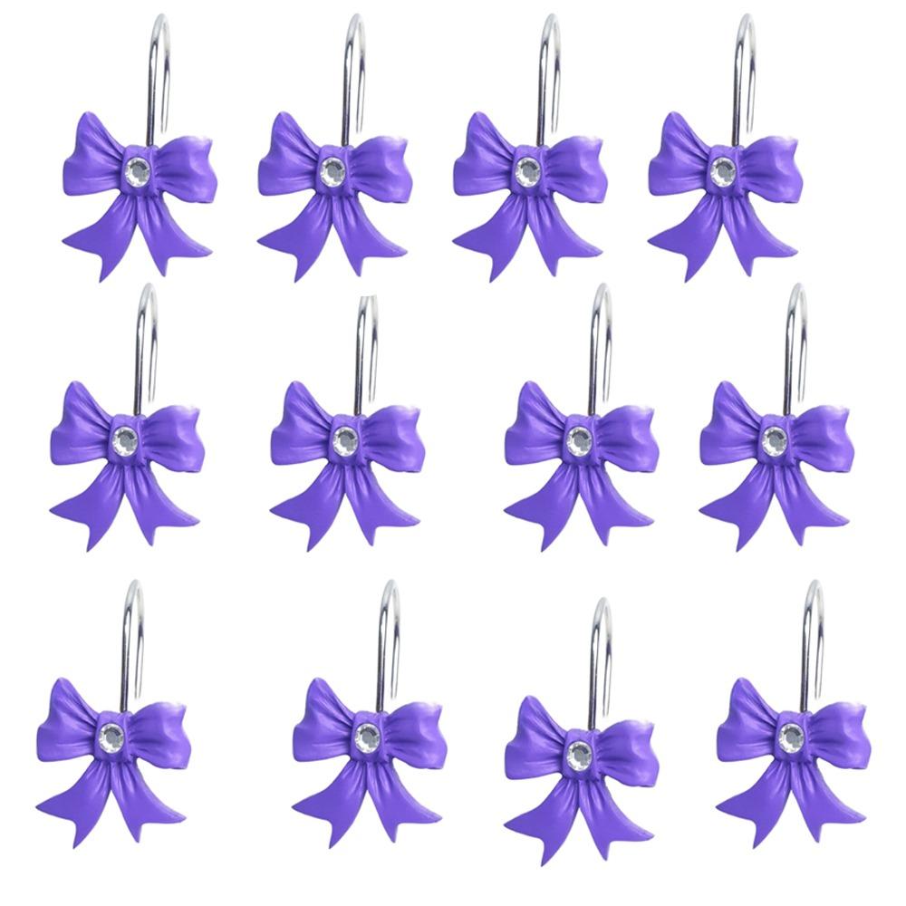12PCS Set Art Decors Durable Pink Bathroom Decor Resin Lightweight Pink Bow Knot Hooks Bow Knot Design Shower Rings Party