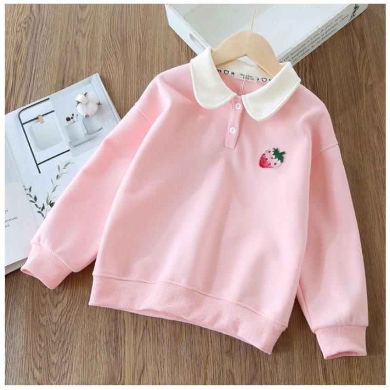 Girls Autumn Polo Collar Sweatshirt Middle Kids Long Sleeve Thin Jacket Student Casual Top