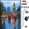 500pcs-1000pcs, Handmade Jigsaw Puzzle, Paper Puzzle, Puzzle, White Card Material, (London Street Scene, Double-Decker Bus in The Rain, Big Ben) White
