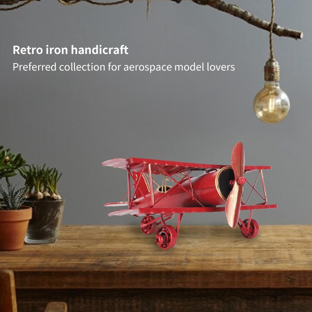 Moving Metal Biplane Ornament Red Vintage Aircraft Decor Retro Hanging Handicraft  Home Decoration