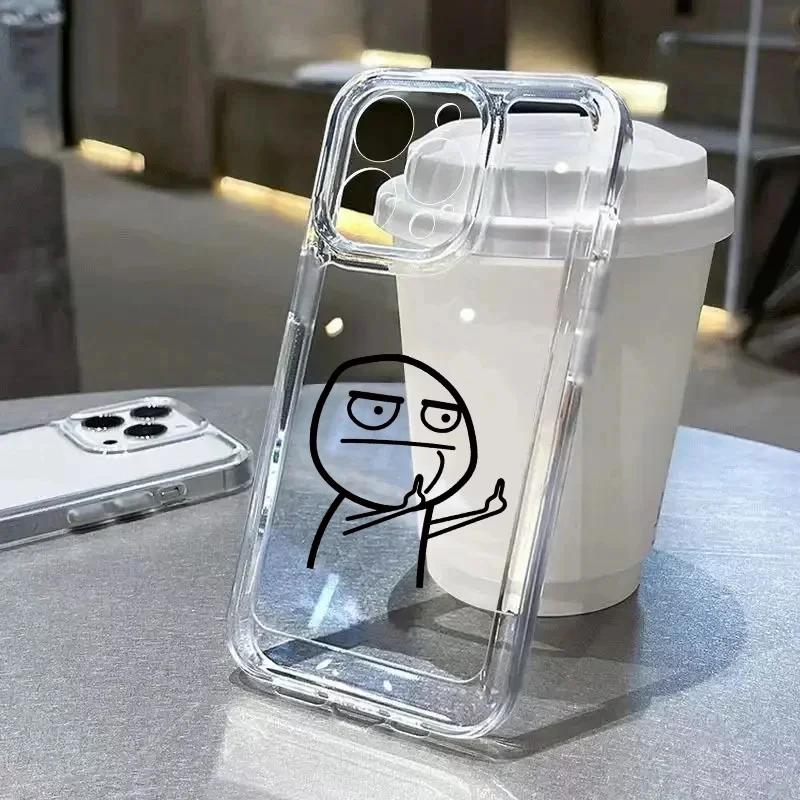 Funny Man Soft Clear Phone Case For iPhone 11 12 13 14 15 Pro Max Middle Finger iPhone 7 8 Plus X XR XS Max Shockproof Cover