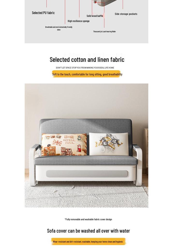 Compact Foldable Fabric Sofa Bed for Small Apartments - Comfortable and Space-Saving
