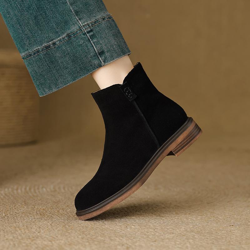 Fashion 2025 Autumn/Winter Women Boots Genuine Leather Women Shoes Round Toe Chunky Heel Shoes Ankle Boots Modern Chelsea Boots