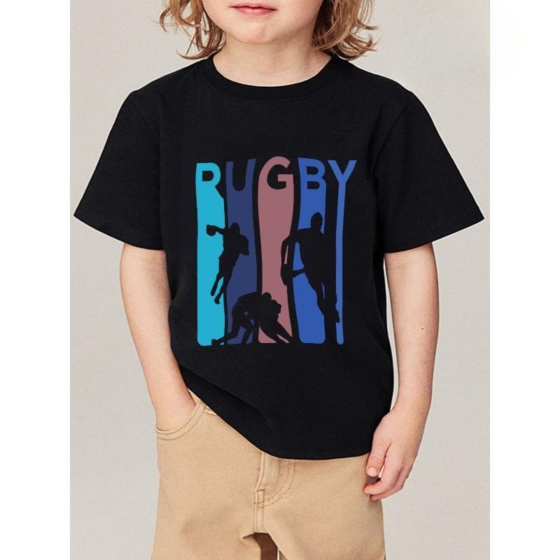 

European sizes Football League Letter Print Kids T-Shirt, Children s Short Sleeve Cartoon Fashion Personality Fun Top, Boys Base Layer Shirt 98cm чёрный