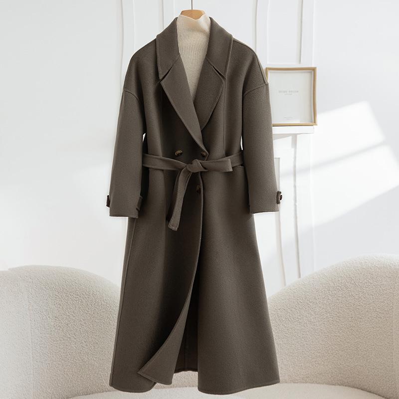 Double-Faced Wool Hepburn-Style Coat, Long, Slim Fit, 2025 Collection, Women's Fashion.
