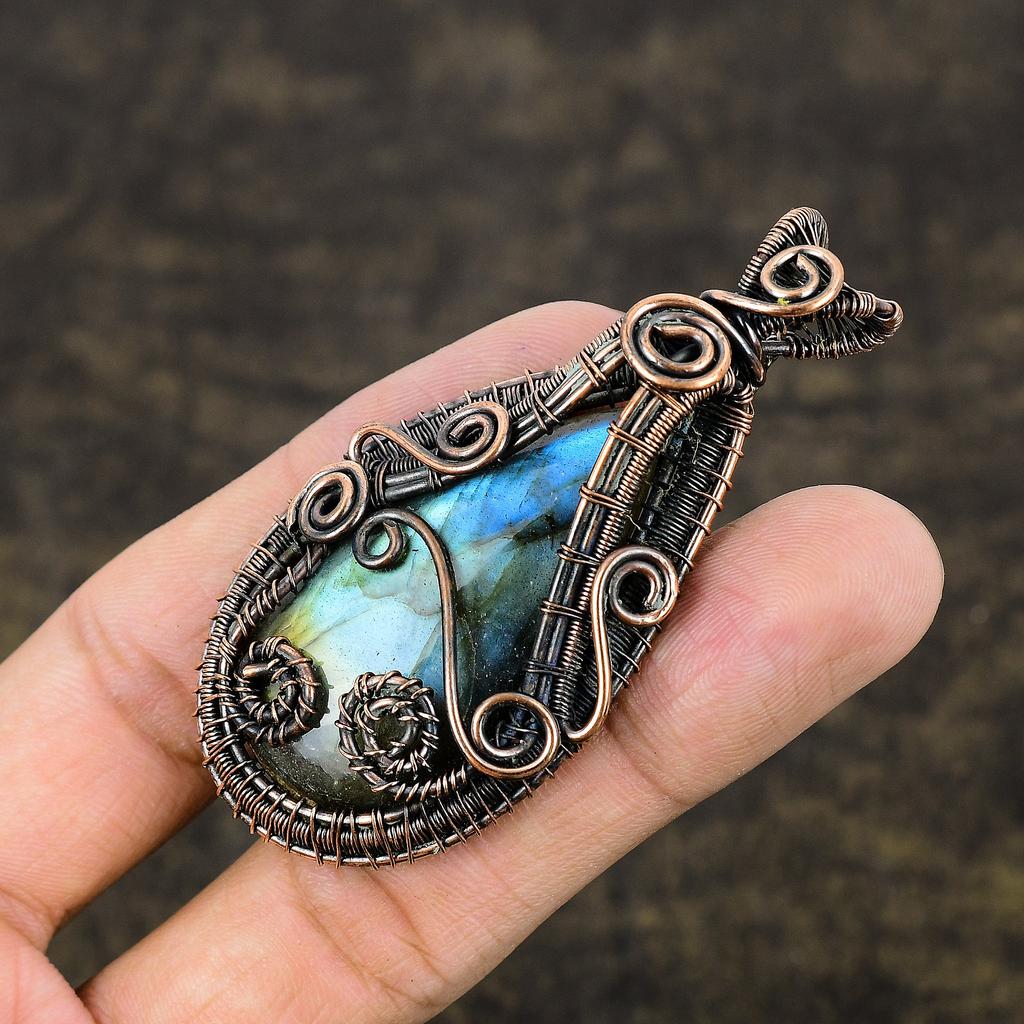 Labradorite Handmade Copper Wire Wrap Jewelry Pendant 2.83 G7Z65
