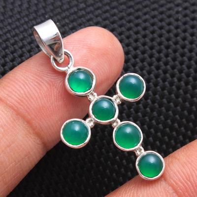 Green Onyx Silver Pendant, Reiki Pendant, Cross Pendant, Silver Pendant, 925 Sterling Silver Handmade Jewelry, Crystal Healing Pendant