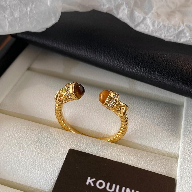 Adjustable Open Ring Women Men Copper Vintage Style Tiger Eye Zircon Geometric Twist Design Statement Finger Adjustable Open Band