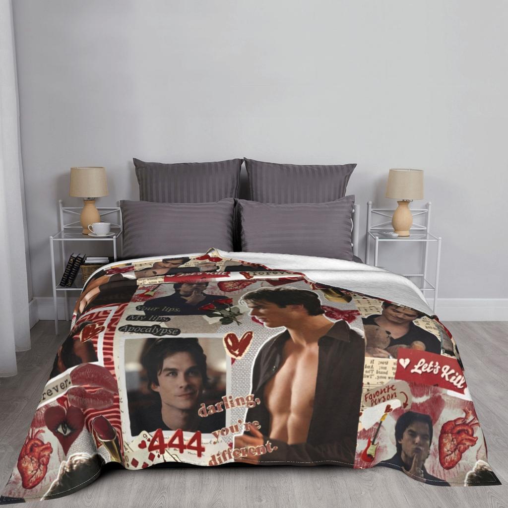 Damon Salvatore Flannel Throw Blanket The Vampire Diaries Blanket for Bed Bedroom Warm Plush Thin Quilt