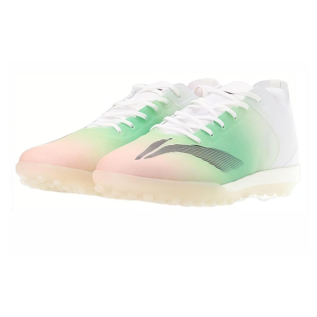 New LiNing TF Rubber Broken Studs Indoor Cushioning, Slip Resistant, And Abrasion Resistant Soccer Shoes Men's White Green ASTS019-2