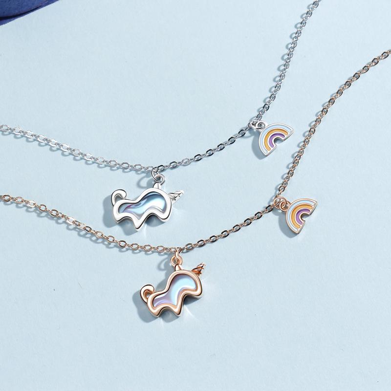 Rainbow Unicorn Necklace Women's Versatile Light Luxury Niche Design High-end Accessories
